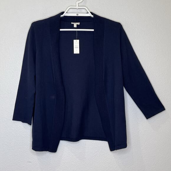 Talbots Sweater Cardigan Size Petite Large 3/4 Sleeve Dark Blue Open Front NEW - Picture 1 of 6